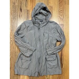 Eileen Fisher Utility Chore Jacket Hooded Anorak Metallic Crinkle Sz Large Gray